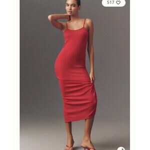 Anthropologie Red Ribbed Bodycon Maxi Dress M NWT